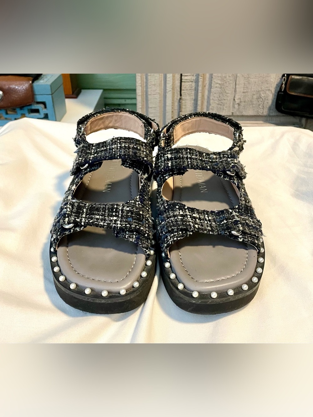 Stuart Weitzman Tweed Platform Sandals/Shoes - Women’s Size 8 -Embellished